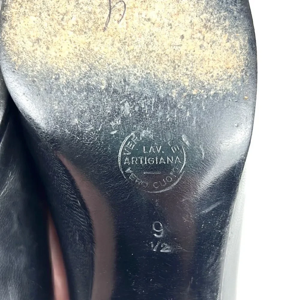 Black Leather Italian made Pumps Heels LA SFINGE by Vittorio De Maio size 9,5
